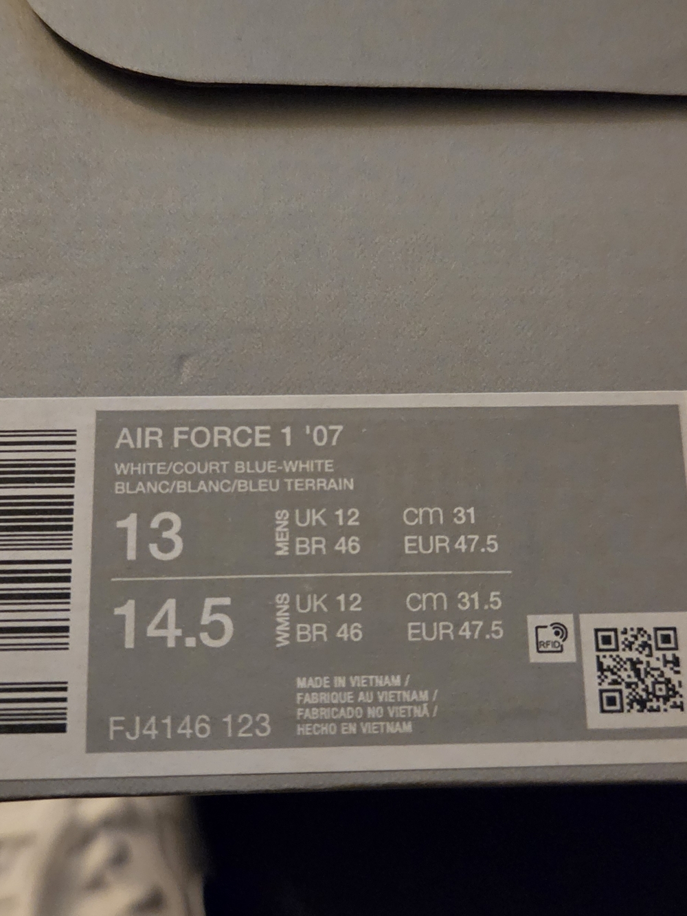 Nike Mens Air Force 1'07 Low - White with Blue Swoosh J 4146 123 - Picture 8 of 9
